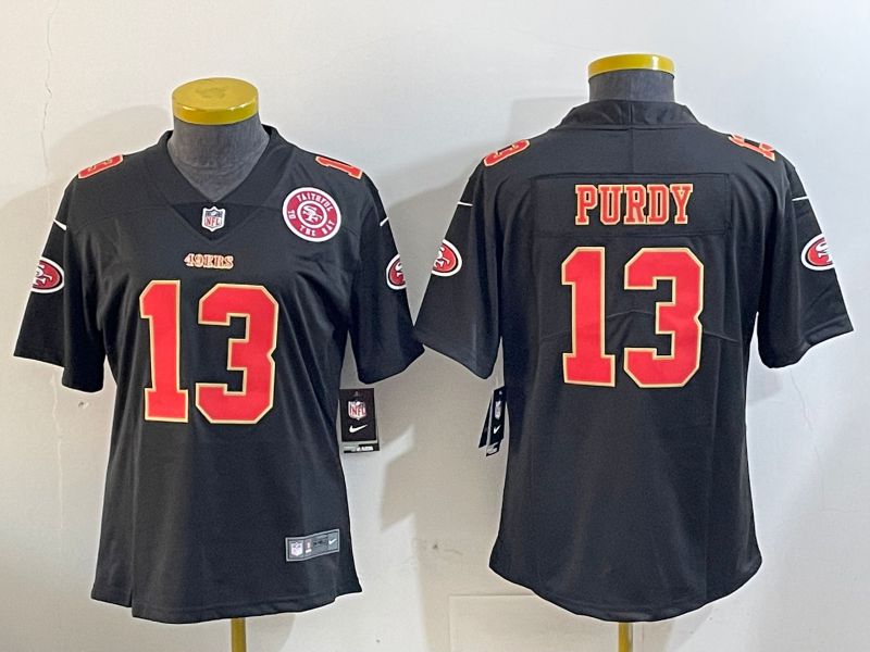 Women San Francisco 49ers 13 Purdy Black Gold 2024 Nike Vapor Limited NFL Jersey style 12021